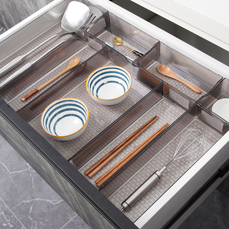 日式厨房抽屉收纳分隔盒格家用筷子餐具勺子组合透明塑料整理神器