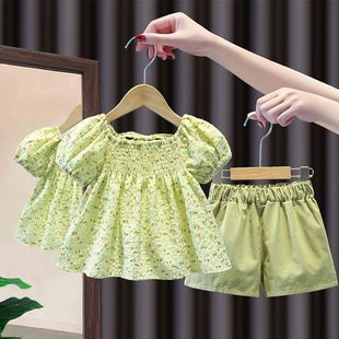 巴拉巴柆女童套装夏季2024新款宝宝洋气公主风婴幼儿网红碎花田园