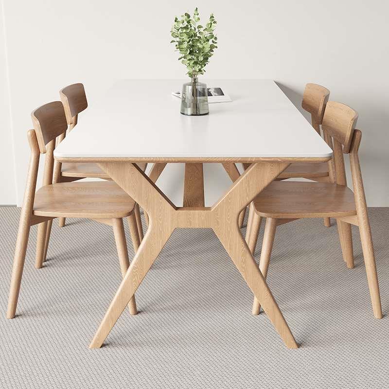 明匠轩家居北欧实木长方形岩板餐桌家用原木风餐客厅x型吃饭桌子