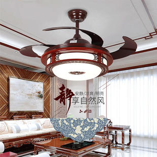 新中式隐形风扇灯客厅卧室餐厅吊扇灯中国风实木变频家用灯具