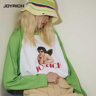 JOYRICH美式复古天使印花宽松插肩圆领长袖T恤男女士同款春天新款