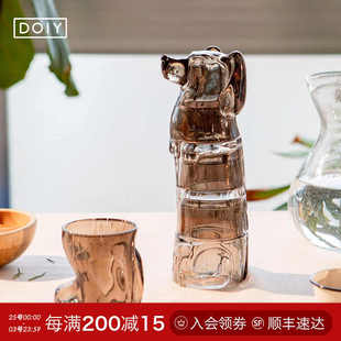 西班牙Doiy玻璃水杯家用套装可爱小狗高颜值人体艺术堆叠果汁杯子