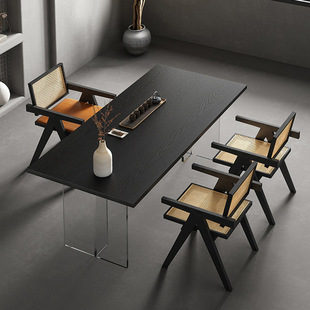 实木桌板白蜡炭化大板桌面吧台茶桌松原木黑色餐桌榆木