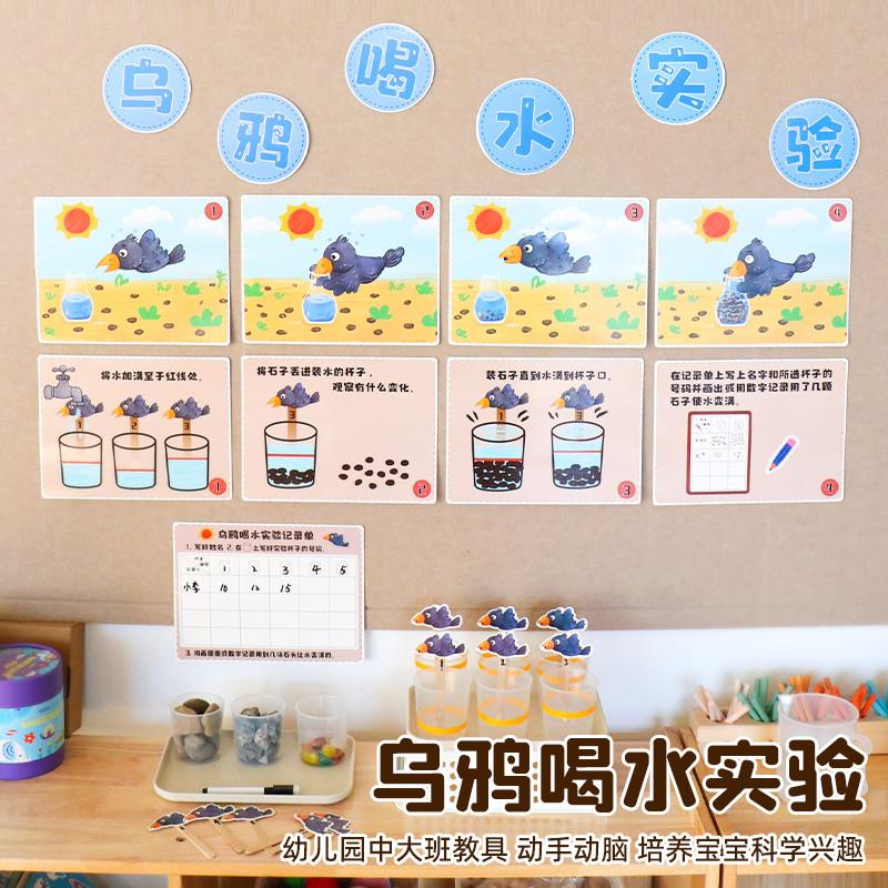 乌鸦喝水幼儿园科学区小实验区域投放材料蒙氏大班中班玩具环创