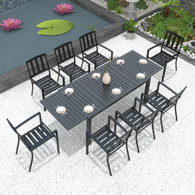 户外塑木桌椅庭院抽拉桌室外休闲餐桌花园露天阳台条形椅桌椅组合