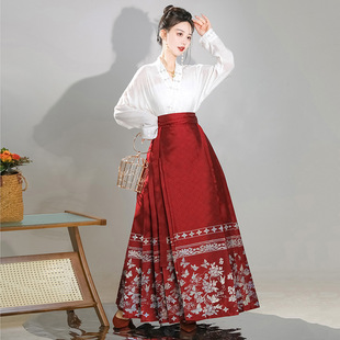 新中式马面裙国风古装小个子宋制明制汉服女款汉元素日常通勤套装