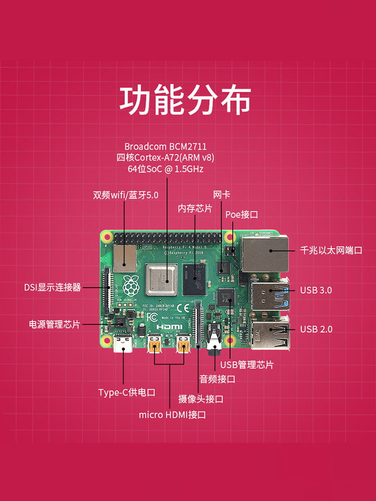 树莓派4b Raspberry Pi 4开发板 小电脑 4g 8g 套件Python学习 5