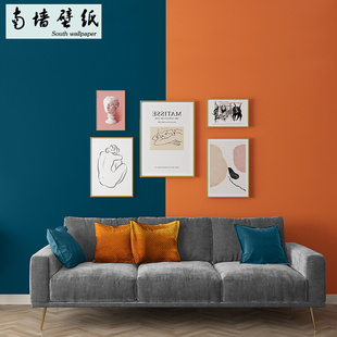 墙纸自粘橙色2023新款网红高级感卧室客厅背景墙壁纸家用防水防潮