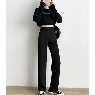 新款高腰西装裤女夏季高级感垂感黑色显瘦休闲拖地直筒阔腿裤子
