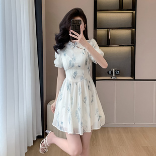 新中式少女连衣裙女夏季新款改良旗袍国风泡泡袖裙子
