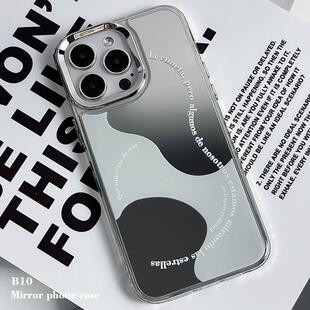 设计师适用iphone14promax镜面高级感手机壳苹果13pro情侣12小众14pro防摔硬壳12promax带镜子简约15新款