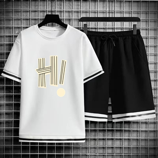2024新款运动服套装 男夏季短袖T恤篮球衣休闲短裤两件套韩版潮流