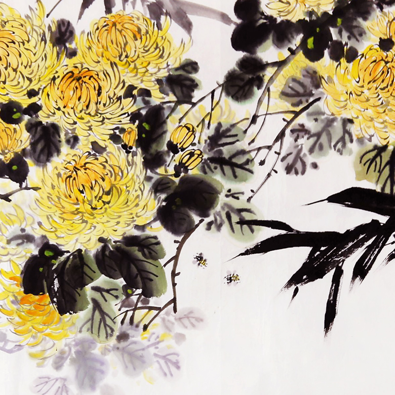 (朝鲜)尹成哲《竹和菊花》铁道美术创作社 小芃画廊