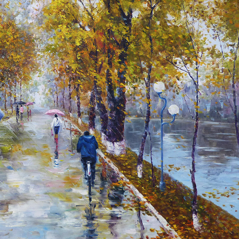 (朝鲜)崔日《秋雨绵绵》平壤美术大学 小芃画廊