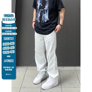 98SQUID 白色破洞牛仔裤男夏季新款美式垂感宽松直筒休闲裤长裤潮