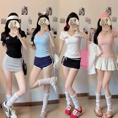 美式显瘦女夏季辣妹短款短袖带胸垫