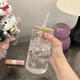 简约高硼硅玻璃杯带盖耐热玻璃水杯吸管女高颜值大容量杯子茶杯男