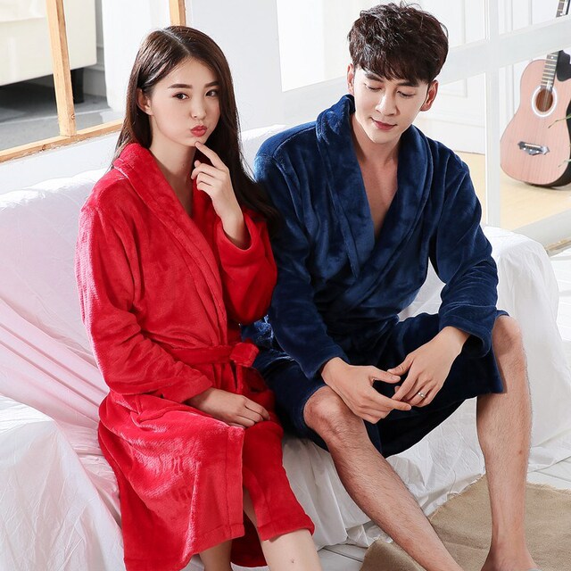 速发Luxury Winter Mens Warm Silk Flannel Long Kimono Bath Ro