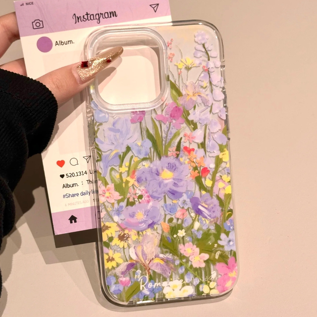 OPPOReno14适用iPhone15硬苹果16promax手机壳findx8小清新VIVOX200ULTRA大孔a5荣耀POWER春日花丛13ins风K80