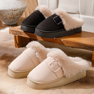 2025新款毛拖鞋家居室内网红时尚麂皮绒保暖毛口防寒包头一字拖鞋