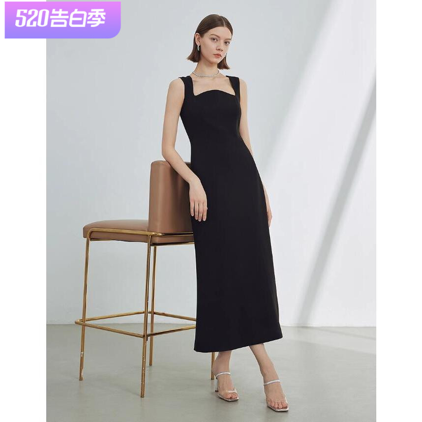 朗姿吊带法式修身显瘦气质高级感小黑裙女2024年夏新款鱼尾连衣裙