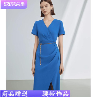 朗姿女装醋酸法式气质收腰设计感裙子2024年夏季新款高级感连衣裙