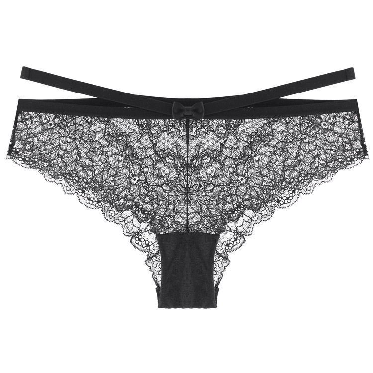 法式潮牌u*z性感捆绑腰带女士低腰蕾丝三角内裤黑色绿色西瓜红