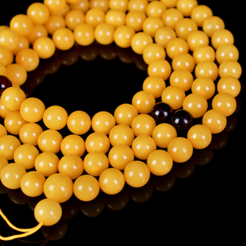 67.97克10mm 极品天然鸡油黄满蜜蜜蜡佛珠 项链 手串【9847】