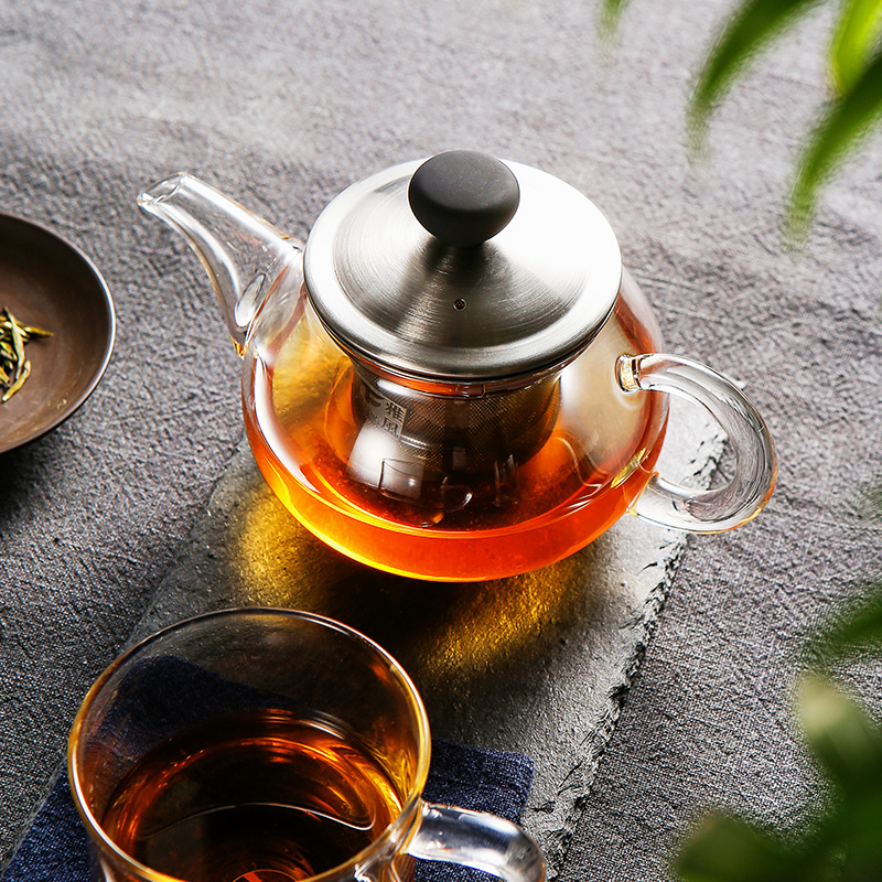 雅风玻璃茶壶耐高温加厚泡茶壶 不锈钢过滤耐热玻璃水壶花茶壶