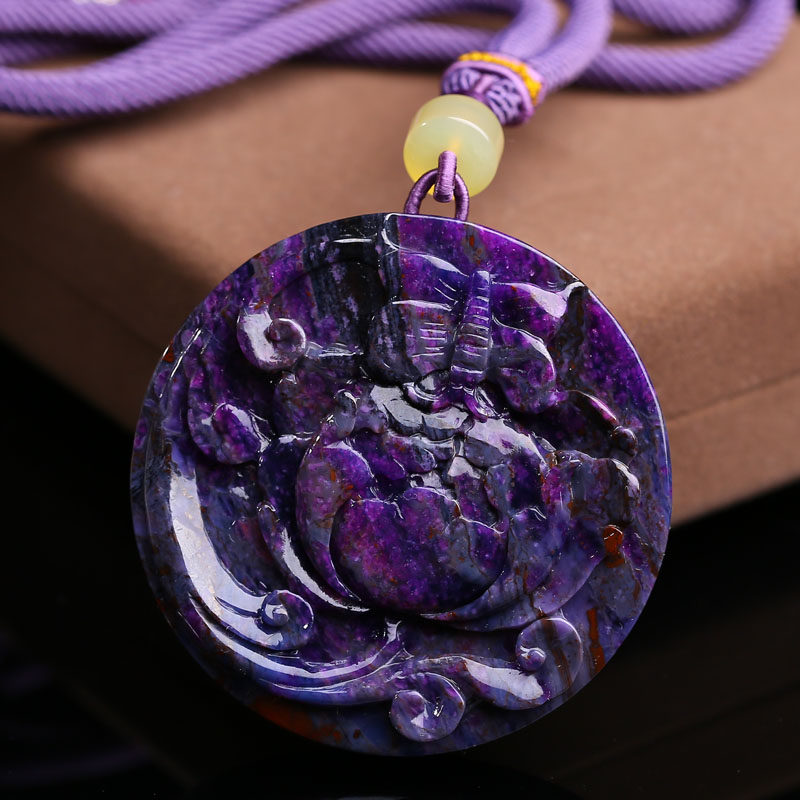 【1元起拍】收藏级天然绝美皇家紫舒俱来花牌吊坠