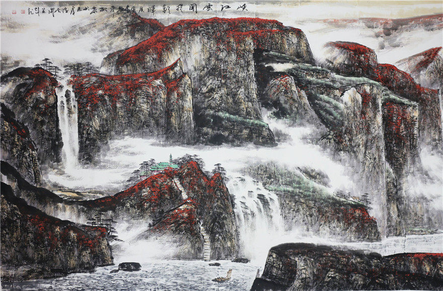 柳泉《峡江云开尽朝晖》国家一级美术师 巨幅