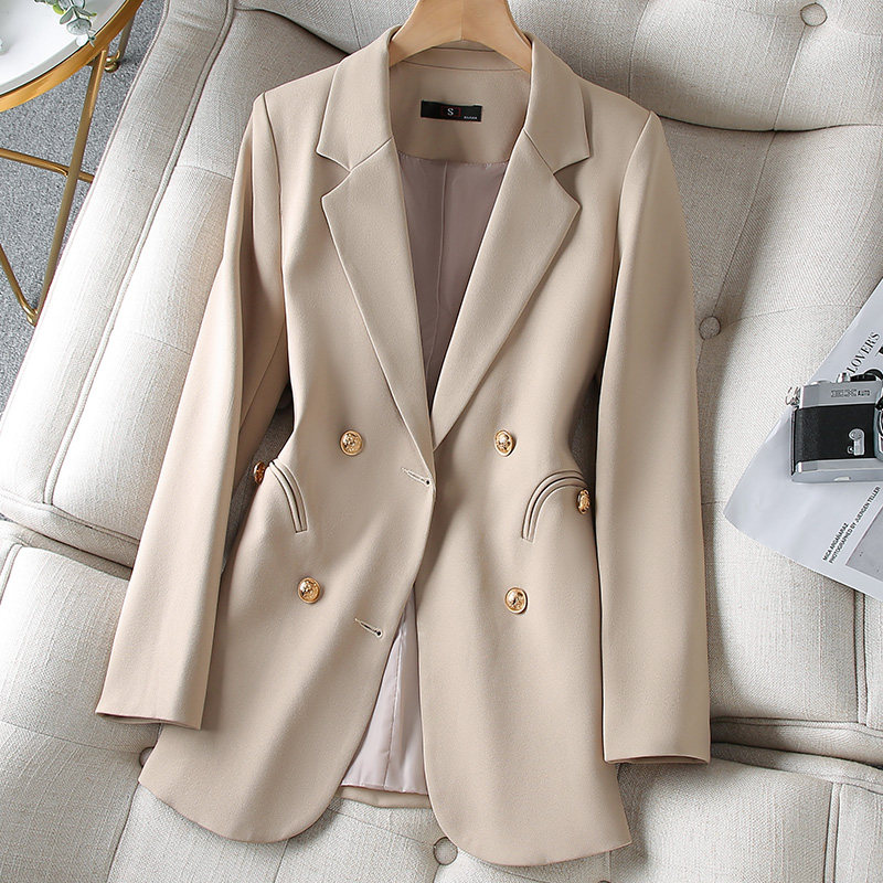 高级感杏色西装外套女春秋季2021新款休闲气质韩版小个子西服上衣