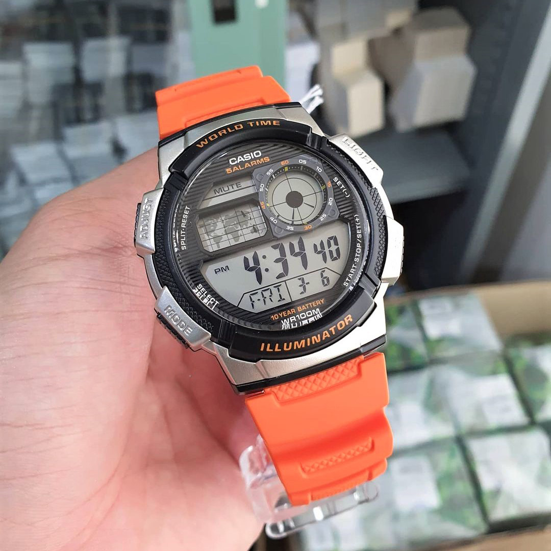 卡西欧手表男 世界时间 100米 小方块男士ae1000w防水运动学生表-mc