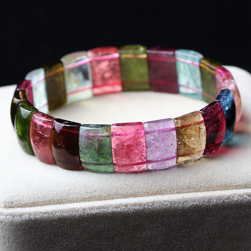 艳丽天然极品巴西糖果色碧玺手排