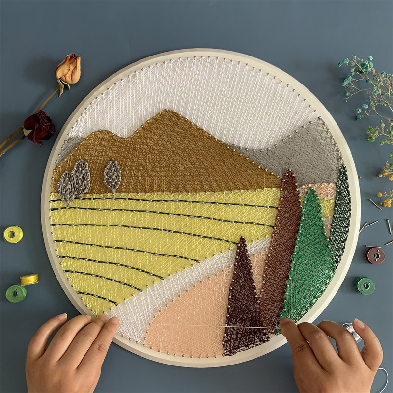 北欧小清新装饰画钉子绕线画diy缠线手工创意礼物装饰毕业设计
