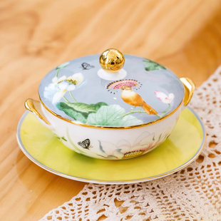 燕窝炖盅中式奢华高颜值陶瓷隔水炖带盖甜品碗家用骨瓷汤盅小炖罐