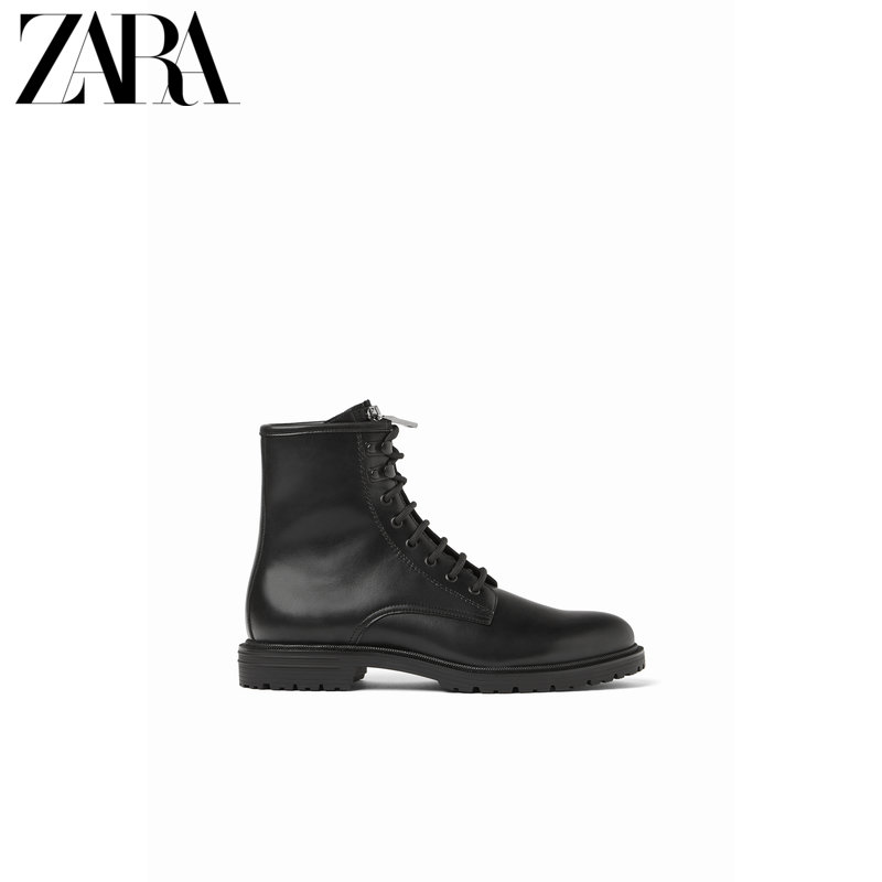 ZARA新款 男鞋 黑色系带冬季复古英伦工装马丁靴短靴 15