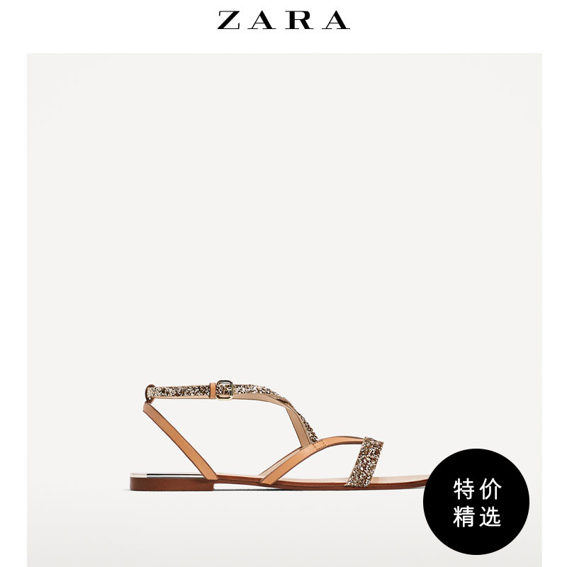 ZARA 女鞋 水鑽繫帶平跟涼鞋 12606201111