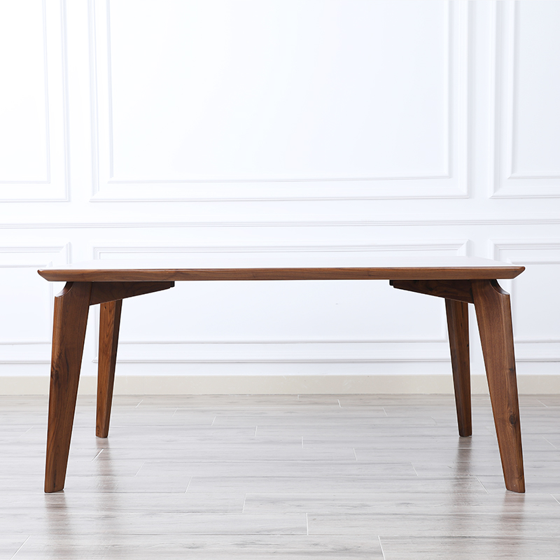 北欧黑胡桃木餐桌长方形家用小户型简约现代全实木餐桌椅原木饭桌