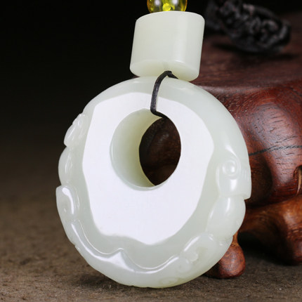 sl063 和田玉白玉如意环 82.46g含绳 收藏首选