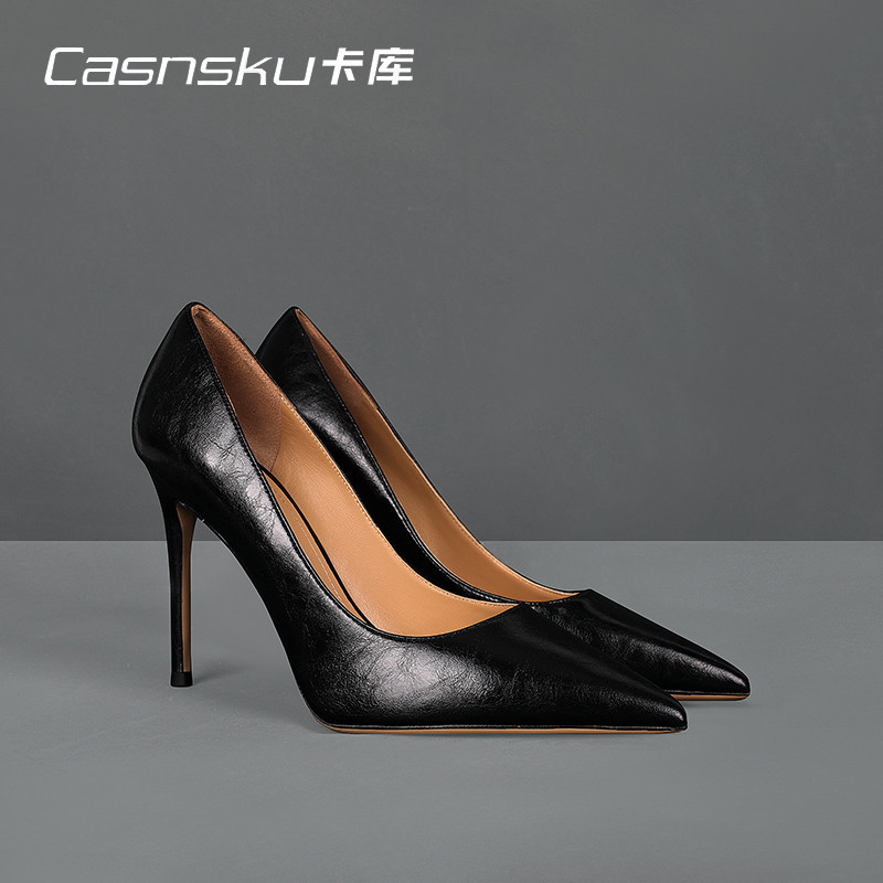 casnsku卡库新款黑色高跟鞋女夏职场尖头细跟性感百搭工作单鞋女