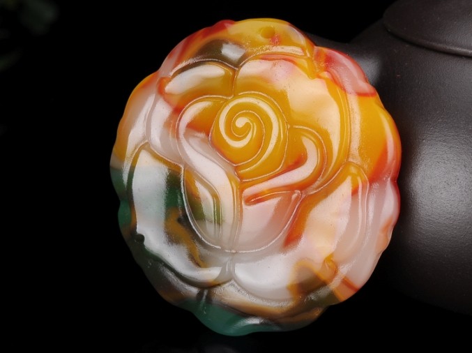 新疆七彩玉吊坠牡丹花项链毛衣链和田玉玫瑰花女款饰品