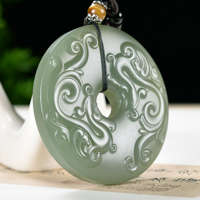 仿古龙凤玉圆满【龙凤呈祥】和田玉挂件 63.50克