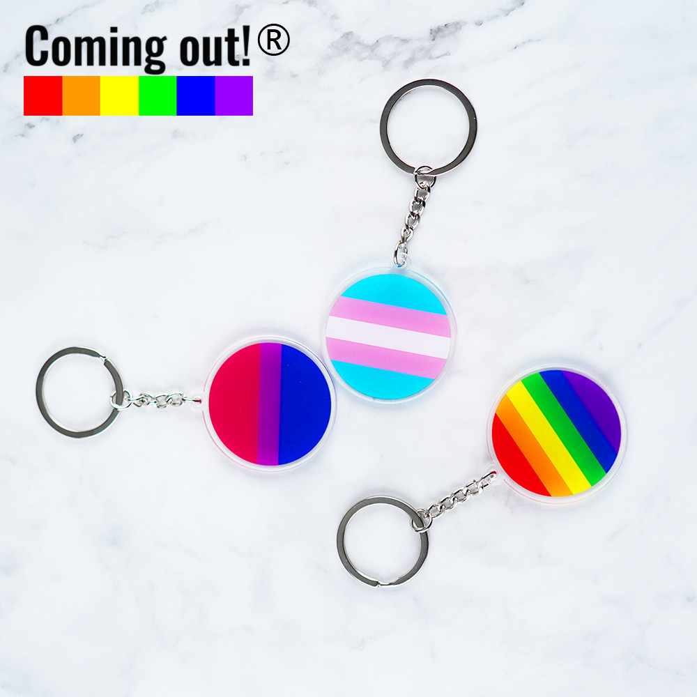 双性恋跨性别lgbt旗帜挂件钥匙圈钥匙扣挂饰圆形吊牌