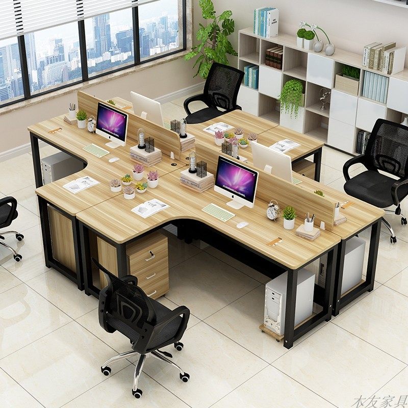 转角桌办公桌4人位组合现代简约l型桌卡座屏风公司员工台式电脑桌