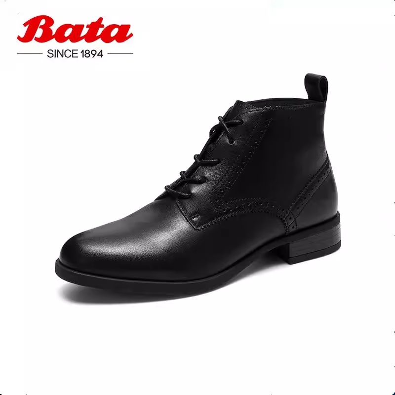 bata2023秋冬新款英伦风靴子女马丁靴真皮系带短靴AWG74DD0