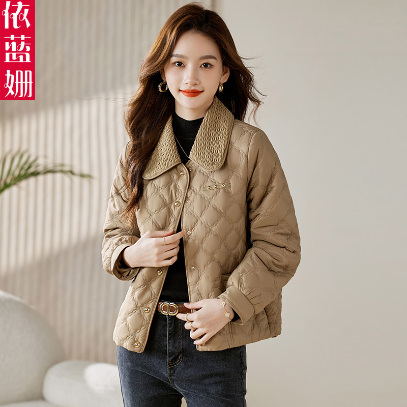 小香风轻薄羽绒棉服女2023冬季新款时尚小个子洋气菱格棉衣短外套