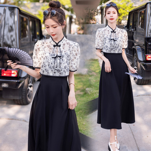 新中式连衣裙中长款两件套小个子复古中国风盘扣小衫套装女装夏季