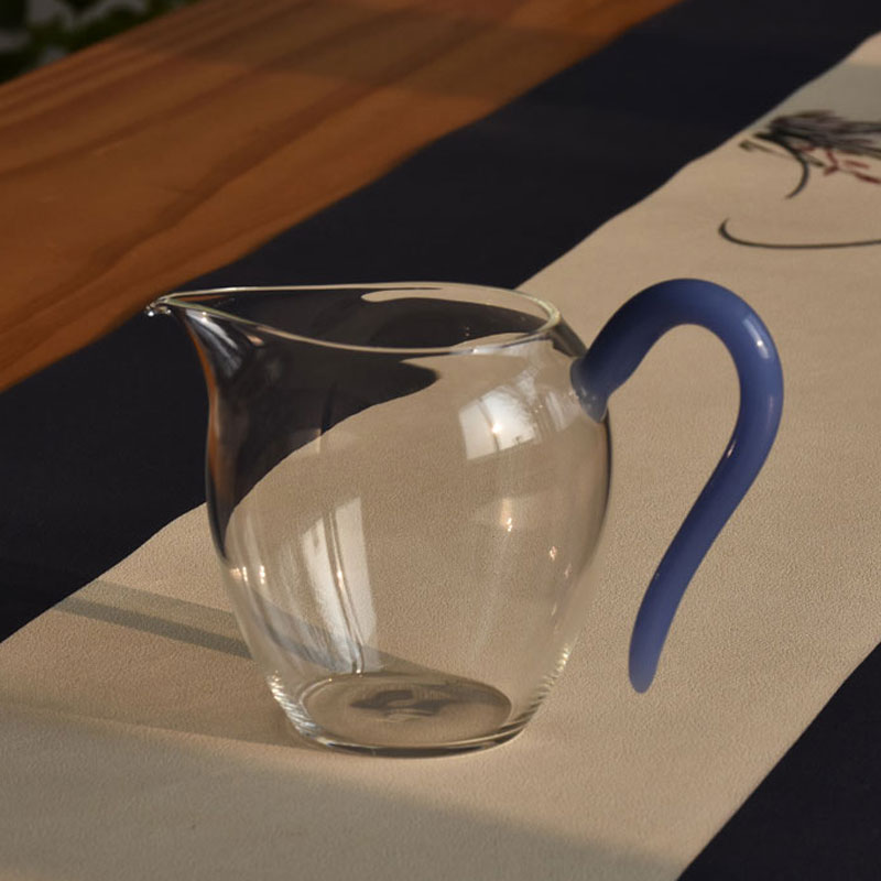 耐热玻璃公道杯 玉把公杯分茶器 高端彩把茶海 透明泡茶公杯 防烫