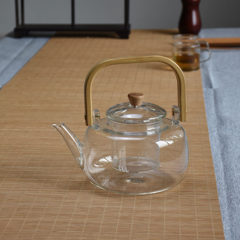 耐高温玻璃竹把提梁壶泡茶壶带过滤内胆透明电陶炉烧水壶 煮茶器